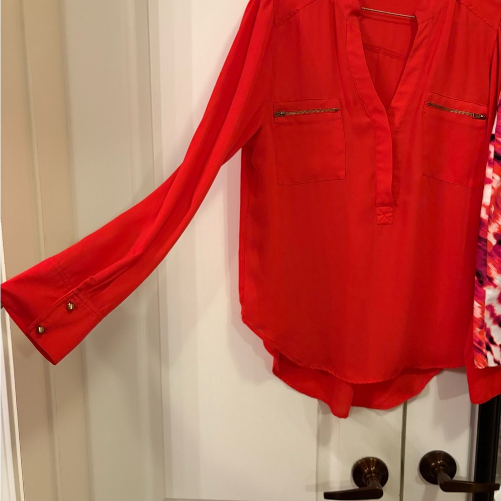 Elegant Red Blouse with Zipper Accents
